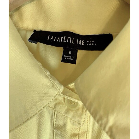 Lafayette 148 Yellow 3/4 Sleeve Ruched Gathered Stretch Button Up Top Blouse 6 - Picture 2 of 8